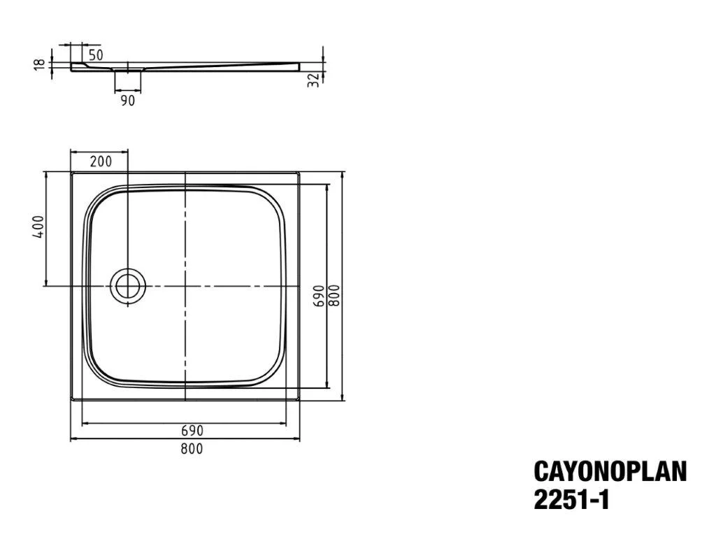 Kaldewei quadrat Duschwanne „Cayonoplan“ 800 × 800 mm ohne Oberflächenbeschichtung, mit Perl-Effekt, in warm grey 10