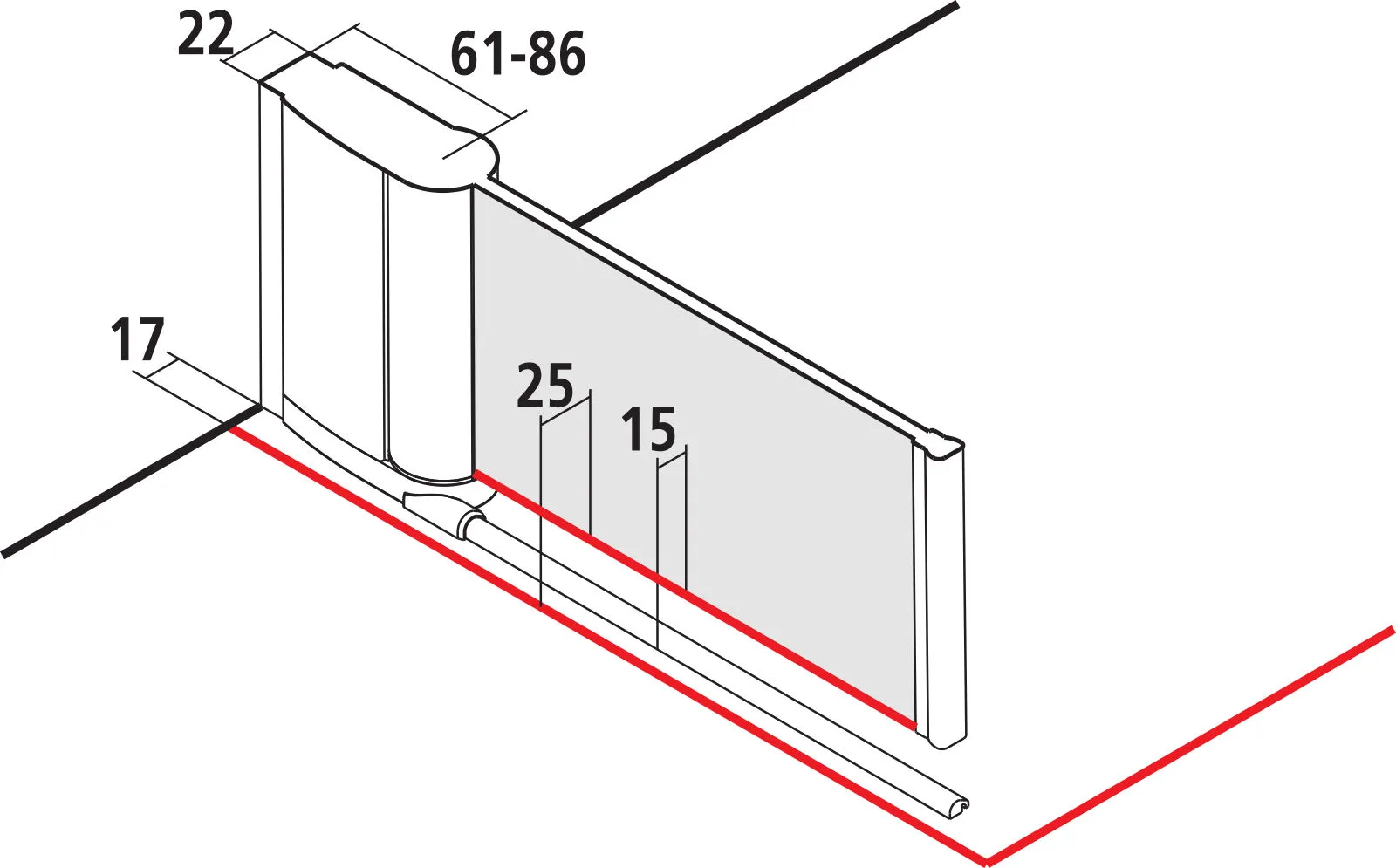 Kermi Duschtür Pendeltür 1-flügelig links für Ecke „PEGA“ Glas Klar, Profile Silber Hochglanz, BV: 715 - 740 mm GAK: 700 - 725 mm WE: 725 - 750 mm H: 1850 mm