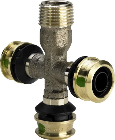 Viega „Raxofix“ Kreuzstück mit 3 gleichen Muffen und Außengewinde 16 mm × 1/2″ Viega „Raxofix“ Kreuzstück mit 3 gleichen Muffen und Außengewinde 16 mm × 1/2″