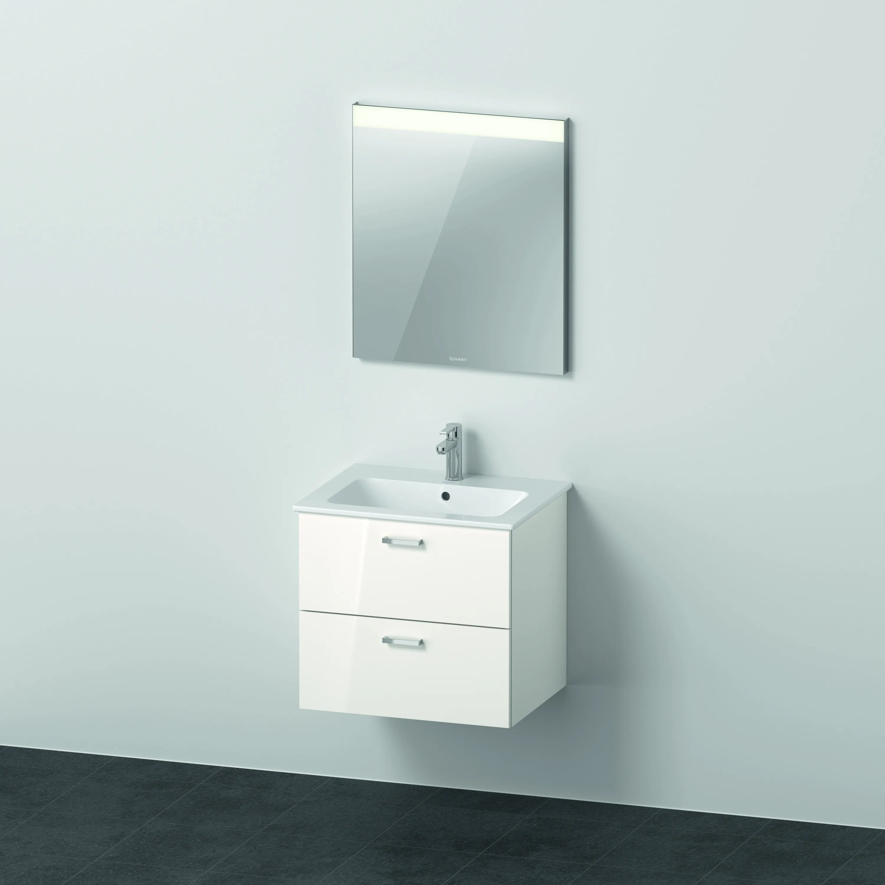 Duravit Waschtischunterschrank mit Waschtischunterbau und Spiegel „XBase“ 63 × 200 × 49 cm in Weiß Glänzend