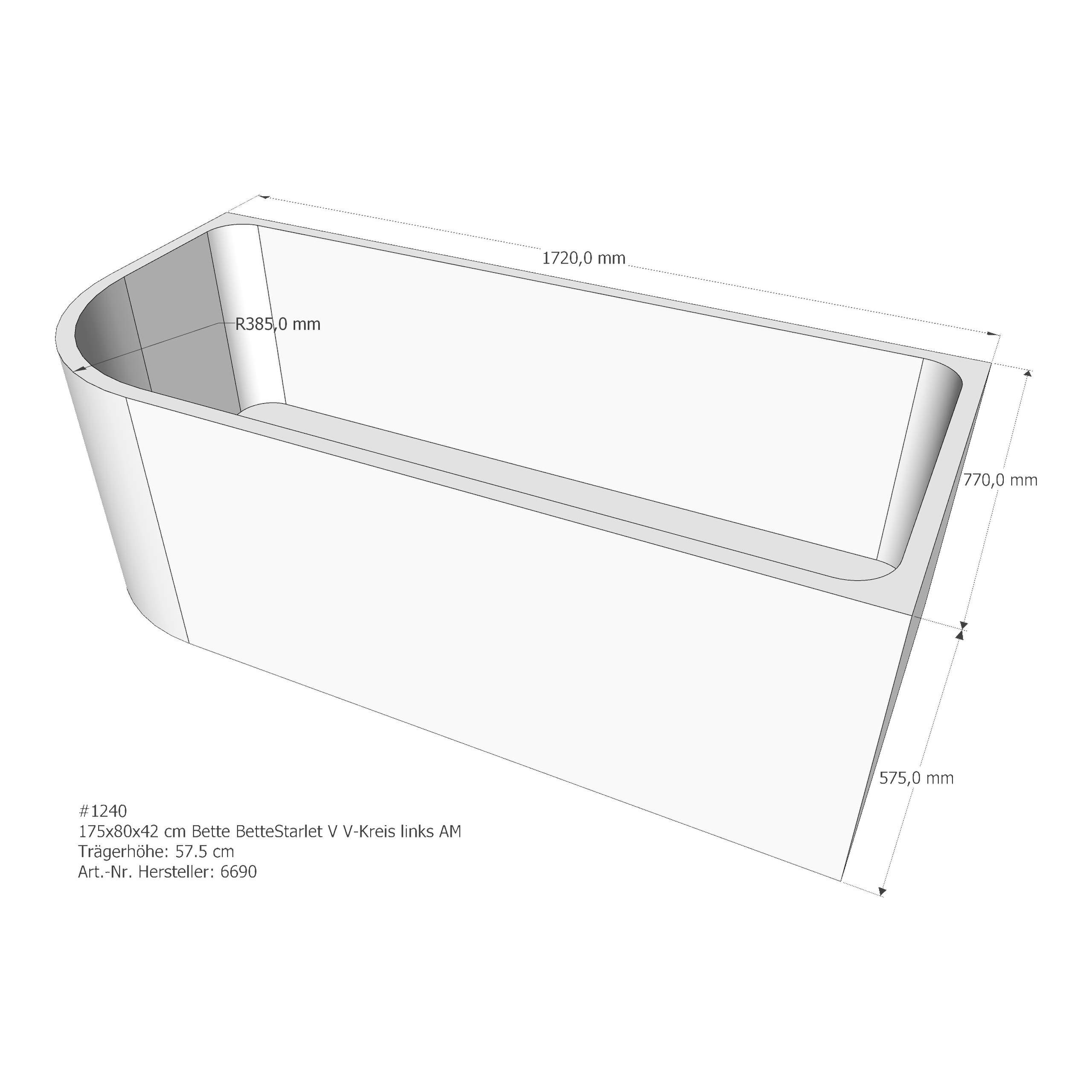 Badewannenträger für Bette Starlet V links 175 × 80 × 42 cm Badewannenträger für Bette Starlet V links 175 × 80 × 42 cm