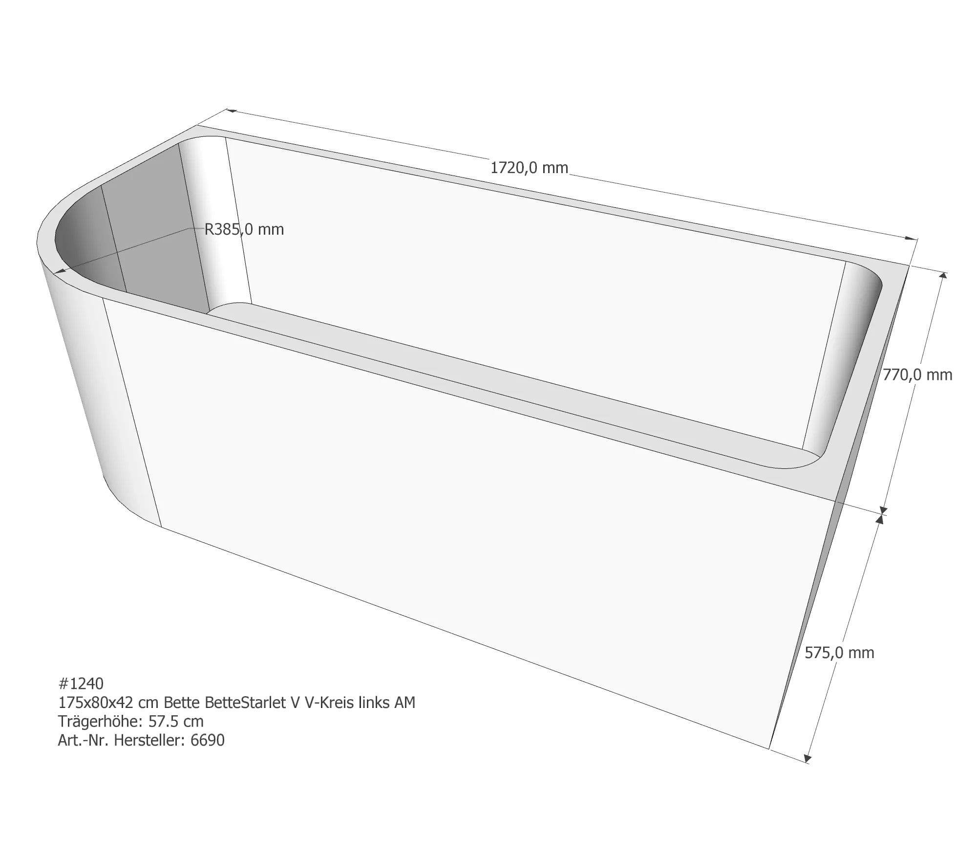 Badewannenträger für Bette Starlet V links 175 × 80 × 42 cm Breite: 80 cm / Länge: 175 cm Badewannenträger für Bette Starlet V links 175 × 80 × 42 cm Breite: 80 cm / Länge: 175 cm