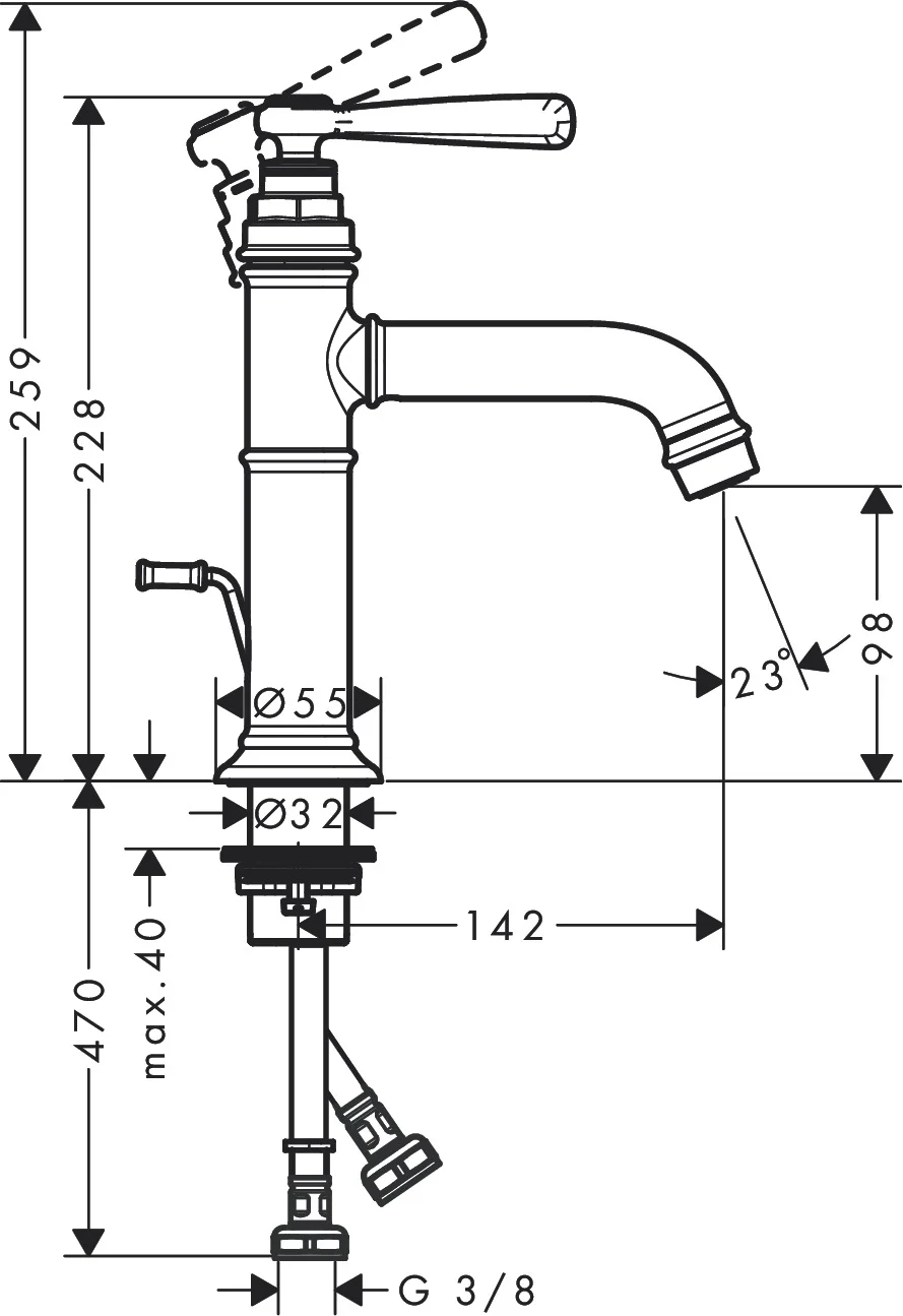 Hansgrohe AXOR Montreux Einhebel-Waschtischmischer 100, Chrom, Ausladung 142 mm, Auslaufhöhe 98 mm, Hebelgriff, Normalstrahl, max. Durchfluss 5 l/min