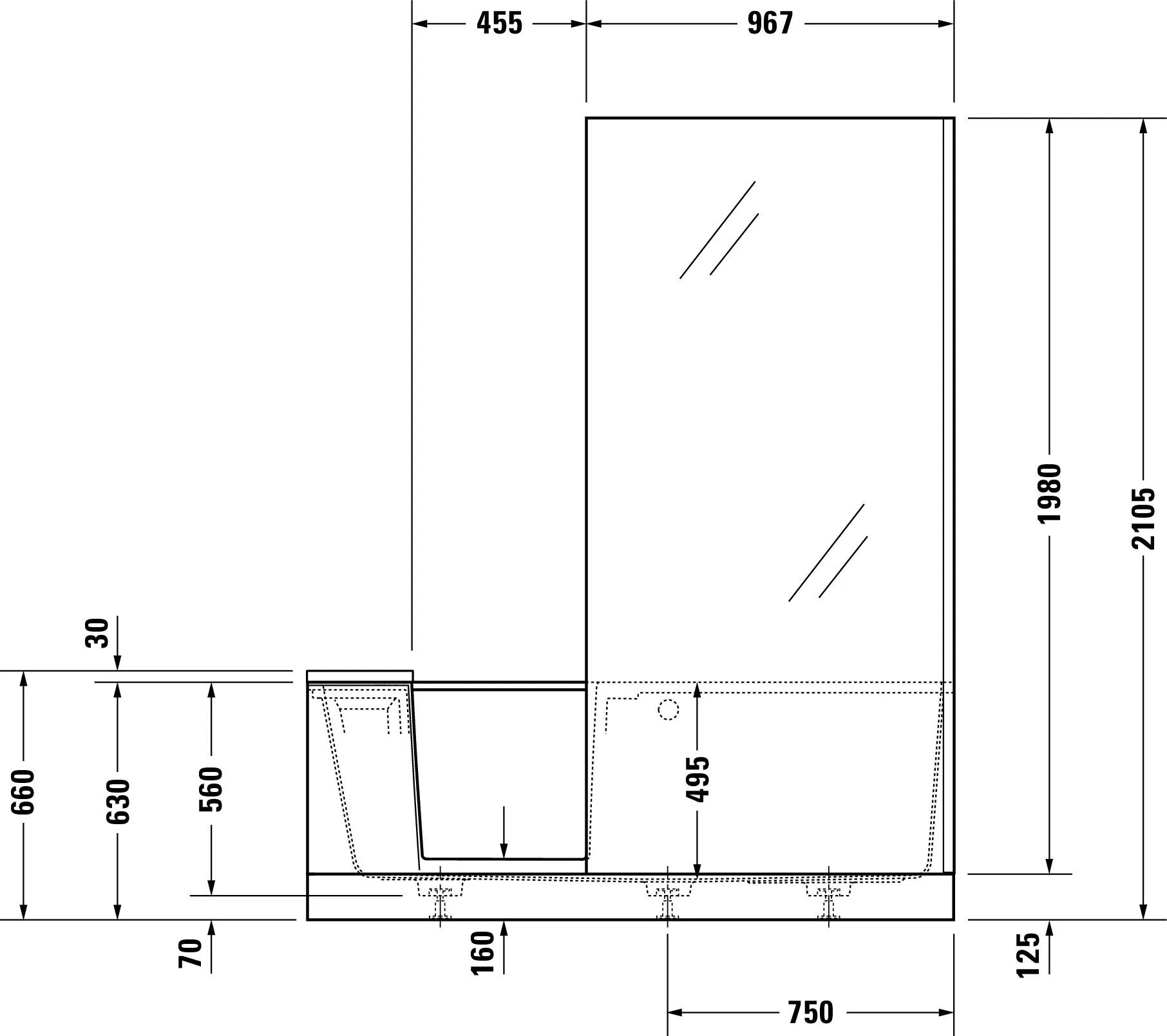 Duravit Badewanne Nische rechts „Shower and Bath“ nische rechteck 170 × 170 cm, rechts