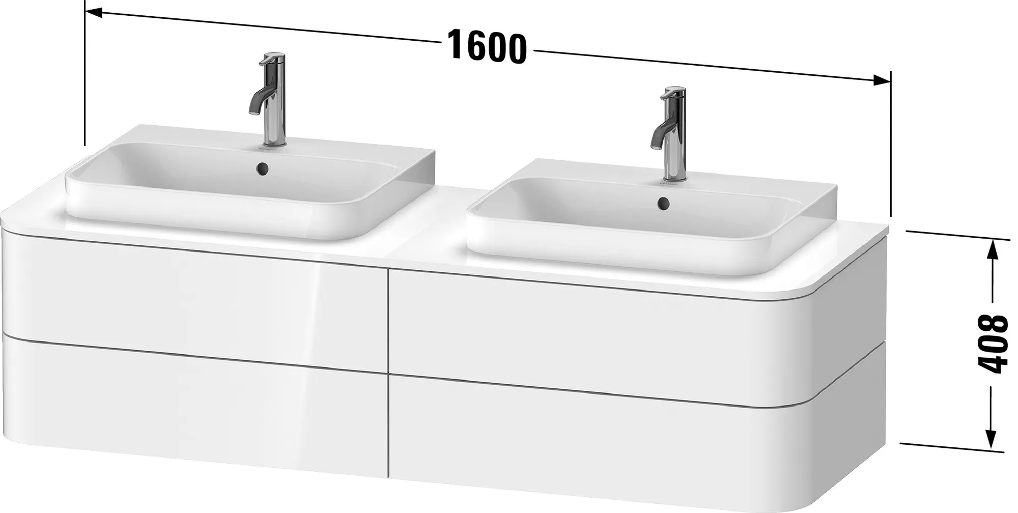 Duravit Waschtischunterschrank wandhängend „Happy D.2 Plus“ 160 × 40,8 × 55 cm Weiß Seidenmatt