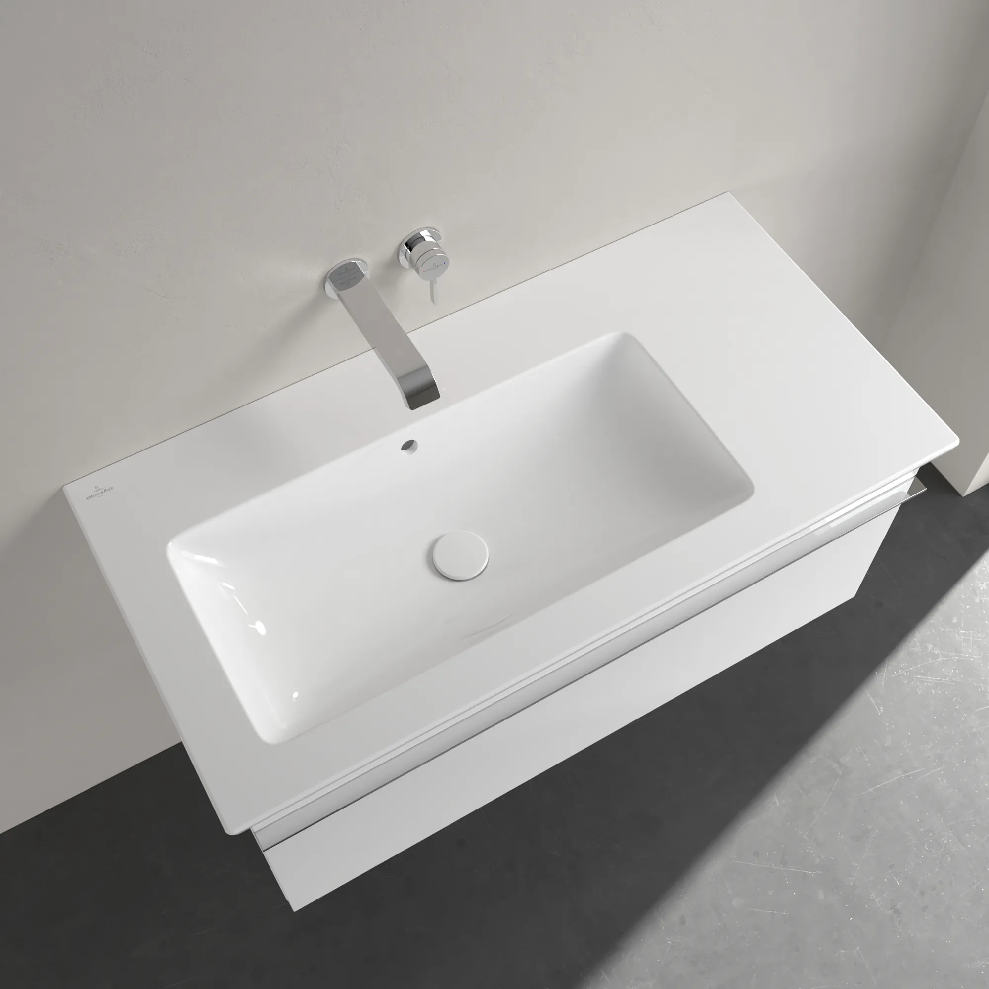 Villeroy & Boch Wandwaschtisch „Venticello“ 1000 × 500 × 170 mm, ohne Hahnlochbohrung, für Becken links in Weiß Alpin Villeroy & Boch Wandwaschtisch „Venticello“ 1000 × 500 × 170 mm, ohne Hahnlochbohrung, für Becken links in Weiß Alpin