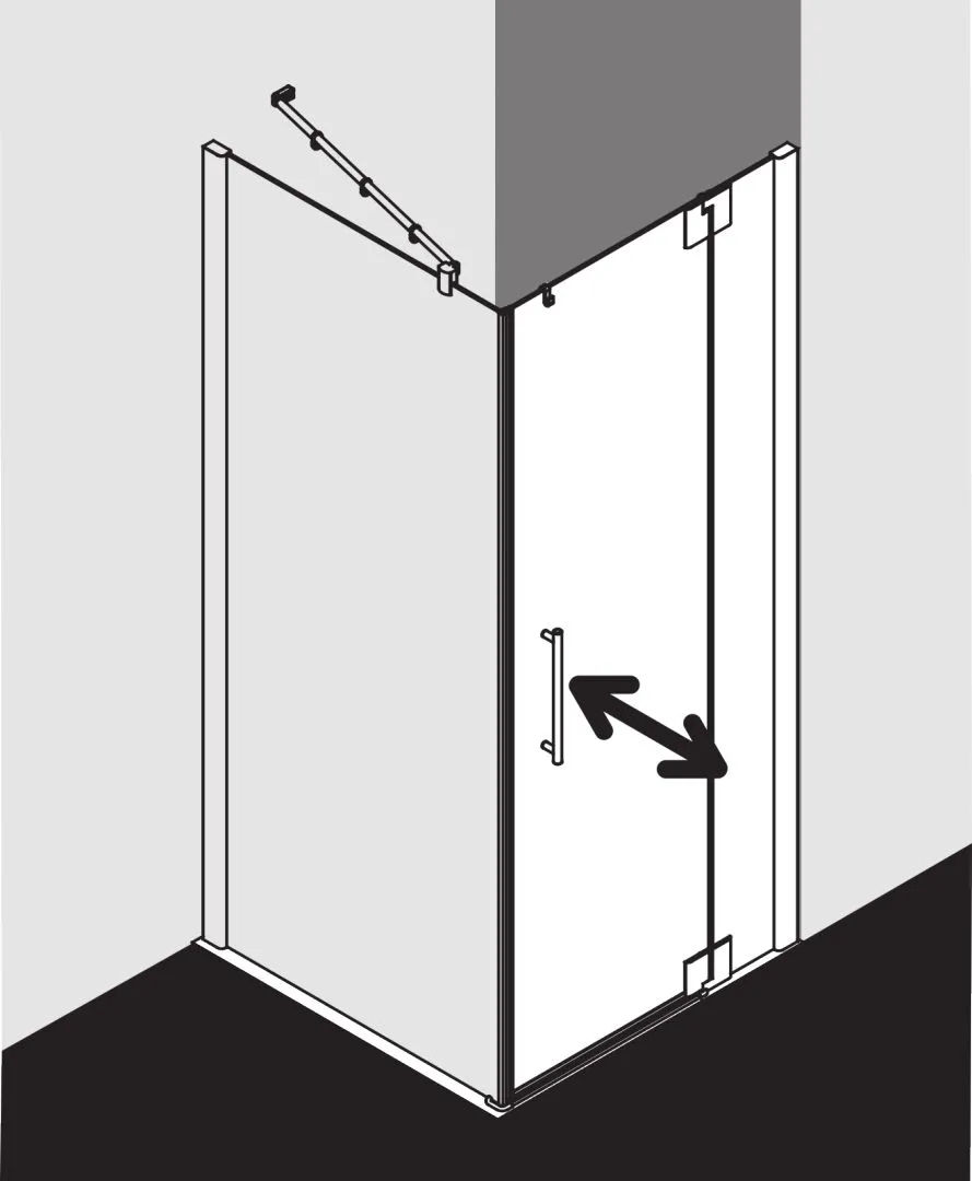 PASA XP PX1WR Pendeltür 1-flügelig mit Festfeld rechts, für Ecke, Höhe 2000 mm, Wanneneinbaumaß 1380-1410 / 1375-1405 mm, Breitenverstellmaß 1370-1400 mm, Glasaußenkante 1355-1385 mm, Farbe Silber Mattglanz, Glas ESG Klar
