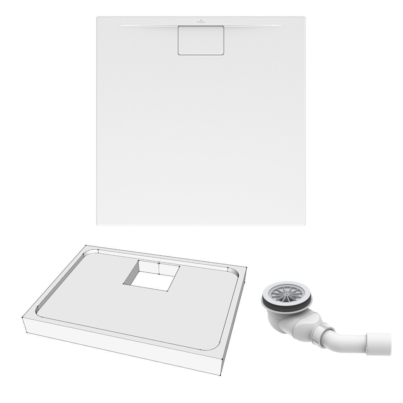 Villeroy & Boch Duschwanne inkl. Wannenträger und Ablaufgarnitur „Architectura MetalRim“ 100 × 100 cm