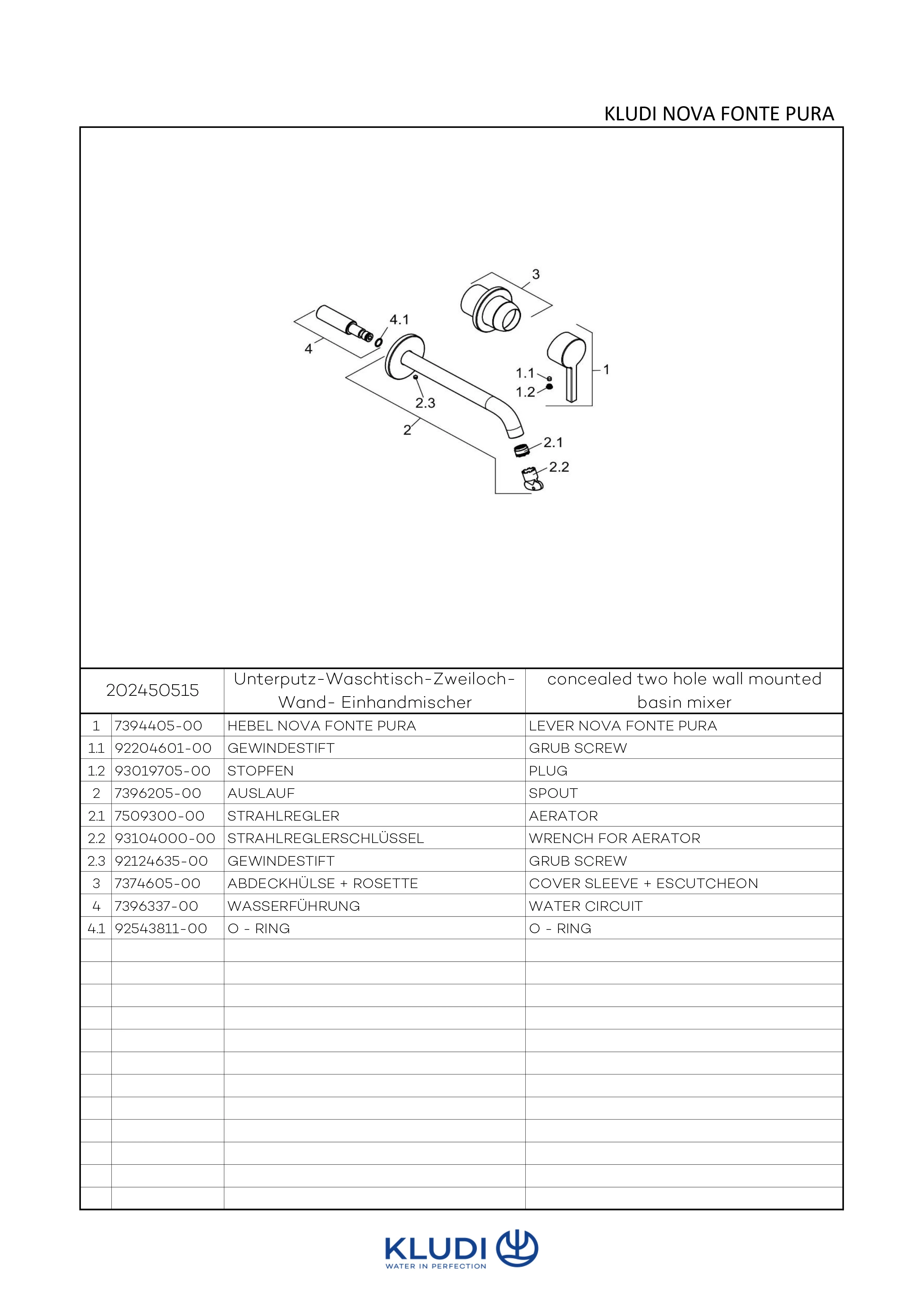 NOVA FONTE Pura WT-Wand-EHM 220 ohne Ablaufgarnitur chrom