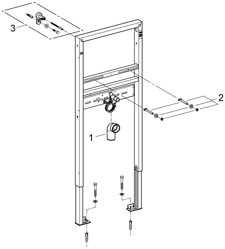 Waschtisch-Element Rapid SL 38557_1, 1,13 m Bauhöhe, für Einlochbatterie, für Vorwand- oder Ständerwandmontage, HT-Ablaufbogen DN 50