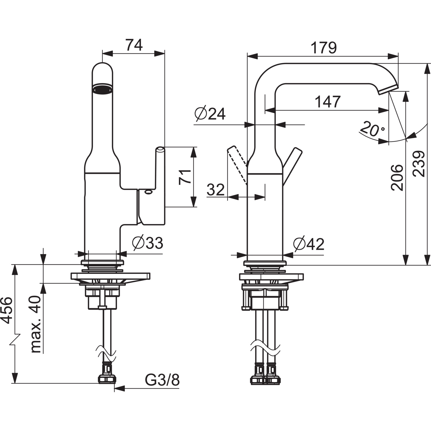 HansaVANTIS Style EHM Waschtischbatterie 5455, Ausladung 147 mm, Chrom HansaVANTIS Style EHM Waschtischbatterie 5455, Ausladung 147 mm, Chrom