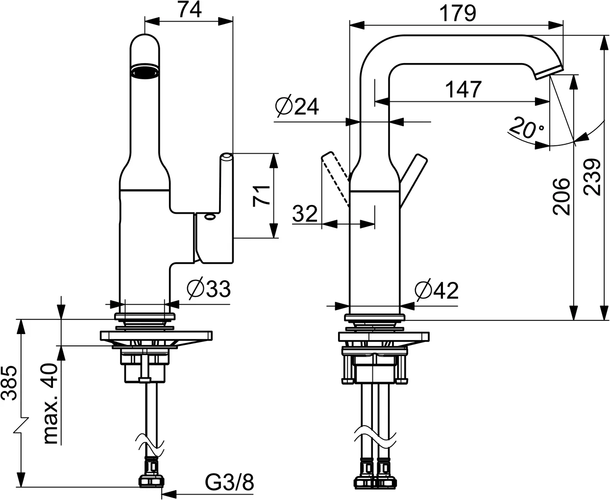 HansaVANTIS Style EHM Waschtischbatterie 5455, Ausladung 147 mm, Chrom HansaVANTIS Style EHM Waschtischbatterie 5455, Ausladung 147 mm, Chrom
