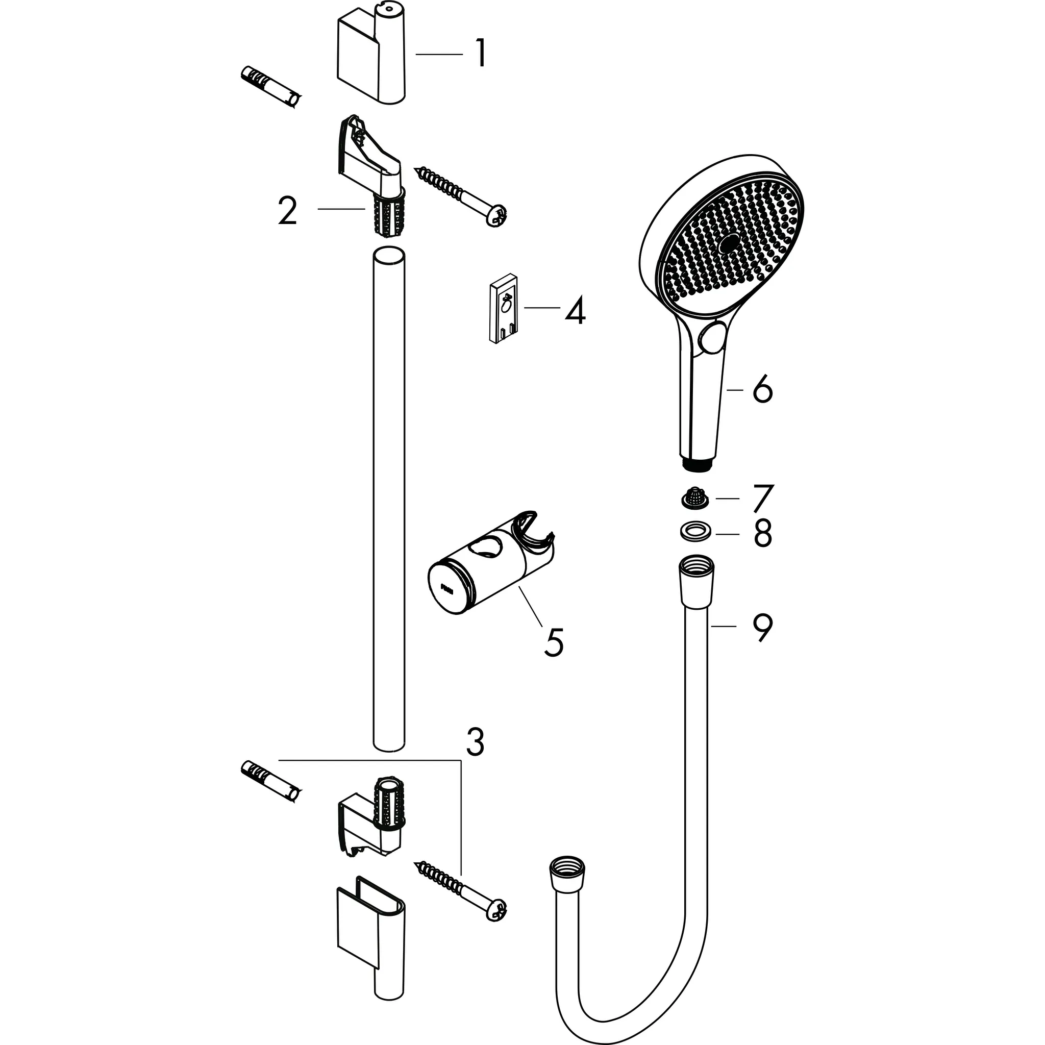 Hansgrohe Rainfinity Brauseset 130 3jet mit Unica S Puro Push-Schieber, graphitfarbener Strahlscheibe und Designflex Textilbrauseschlauch, 915 mm Bohrabstand