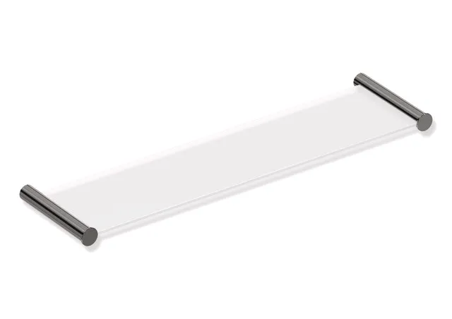 Ablage des Systems 162, Edelstahl, PVD, bestehend aus seitlichen Halteelementen und Ablagefläche aus Glas, 450 mm breit, 122 mm tief, in Farbe CK (Messing glänzend)