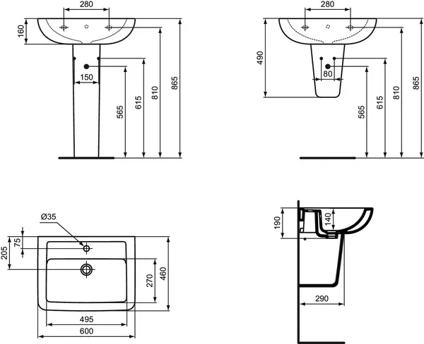 Waschbecken „EurovitPlus“ 60 × 46 × 19 cm, Hahnlochposition mittig Waschbecken „EurovitPlus“ 60 × 46 × 19 cm, Hahnlochposition mittig