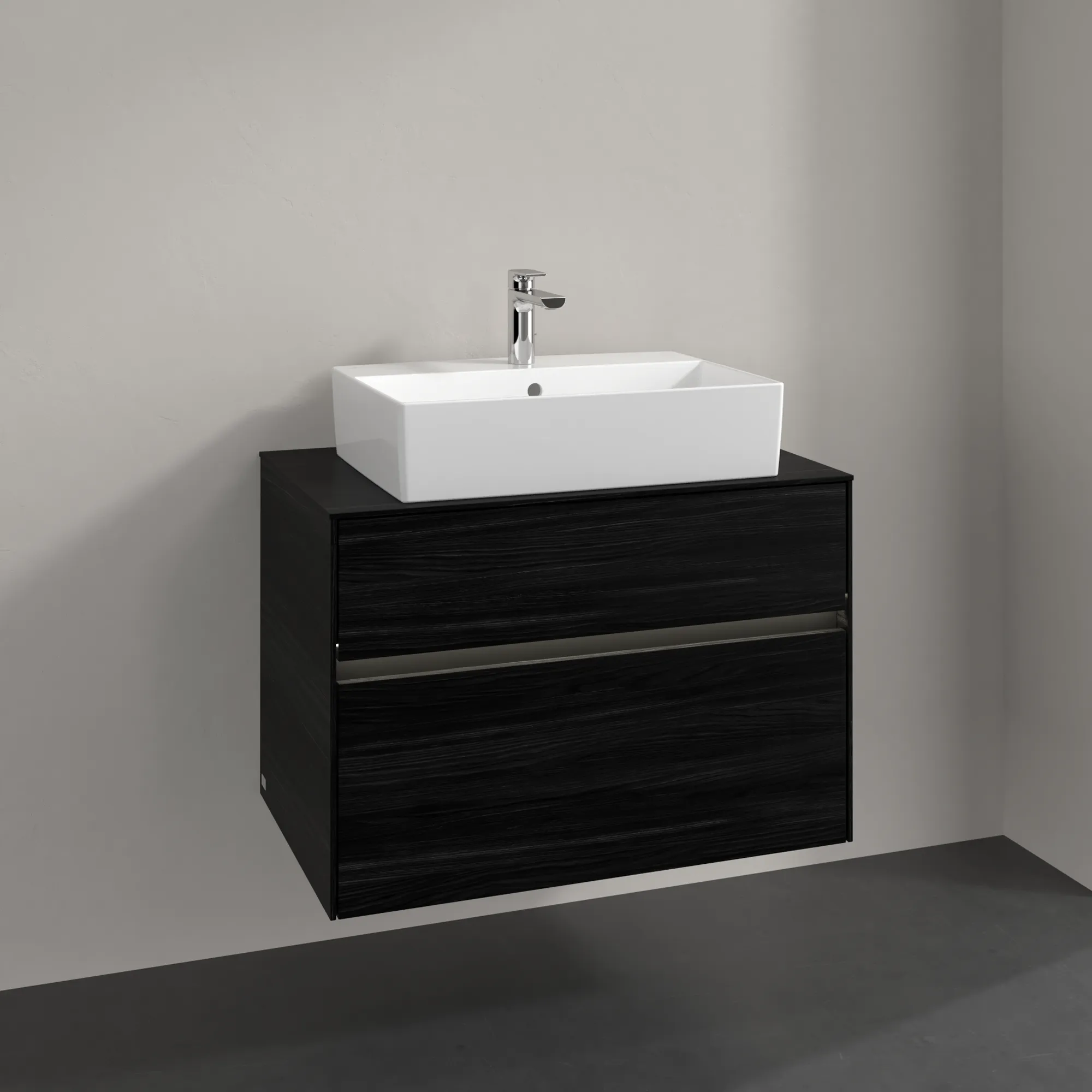 Villeroy & Boch Waschbeckenunterschrank Collaro C124B0, Eckig Black Oak, 800x548x500mm, mit Beleuchtung und SoftClosing Villeroy & Boch Waschbeckenunterschrank Collaro C124B0, Eckig Black Oak, 800x548x500mm, mit Beleuchtung und SoftClosing