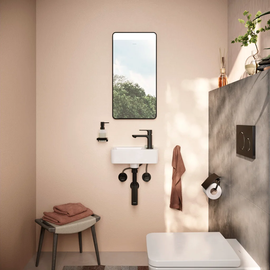 Hansgrohe Xarita Lite Q Spiegel, Mattschwarz, 360 x 700 x 30 mm, LED-Beleuchtung mit Infrarotsensor, stufenlos dimmbar