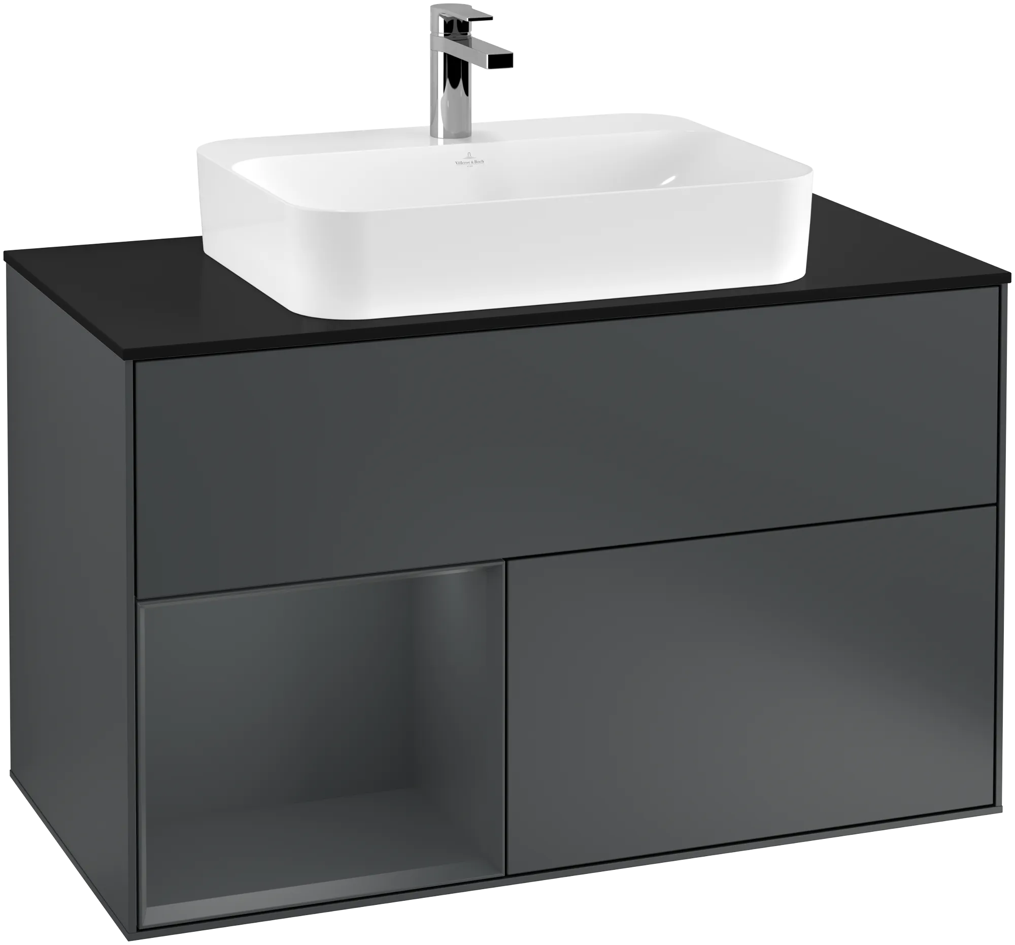 Villeroy & Boch Finion Waschbeckenunterschrank F36, Midnight Blue Matt Lacquer / Glass Black Matt