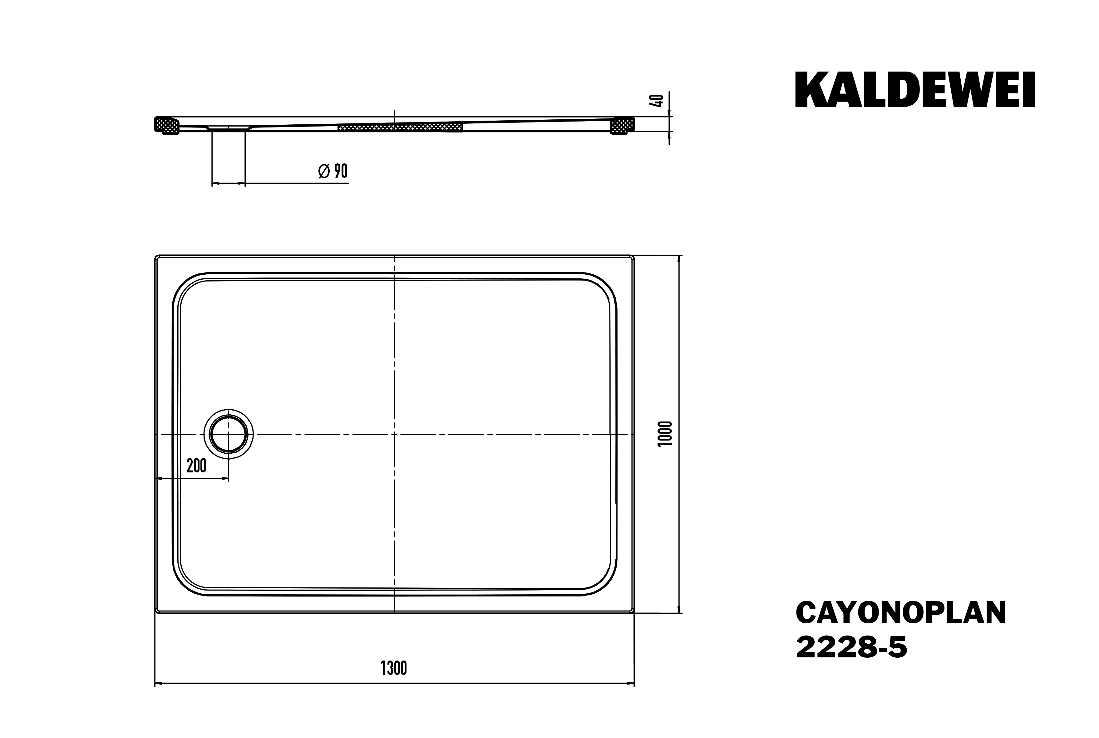 Kaldewei rechteck Duschwanne „Cayonoplan“ 100 × 130 cm ohne Oberflächenbeschichtung, ohne Oberflächenveredelung, in cool grey 30