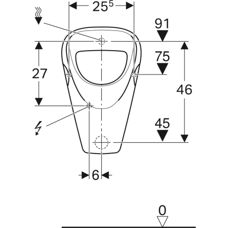 Urinal „Aller“, Zulauf von hinten, mit Zielobjekt 35 × 56,5 × 35 cm 