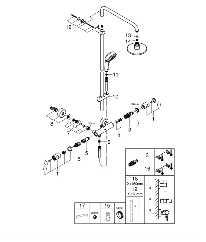 Duschsystem Tempesta Cosmopolitan System 160 27922, mit Aufputz-Thermostatbatterie, Wandmontage, 390 mm Duscharm, chrom