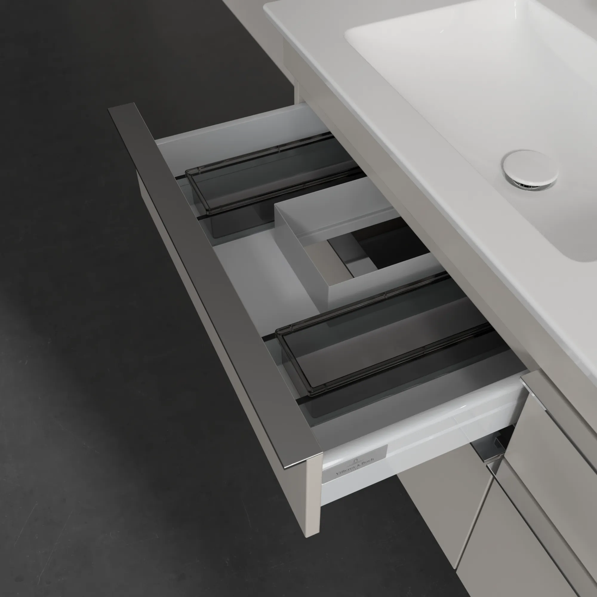 Villeroy & Boch Waschtischunterschrank „Venticello“ für Schrank-Doppelwaschtisch 125,3 × 59 × 50,2 × 50,2 cm Cashmere Grey, mittig