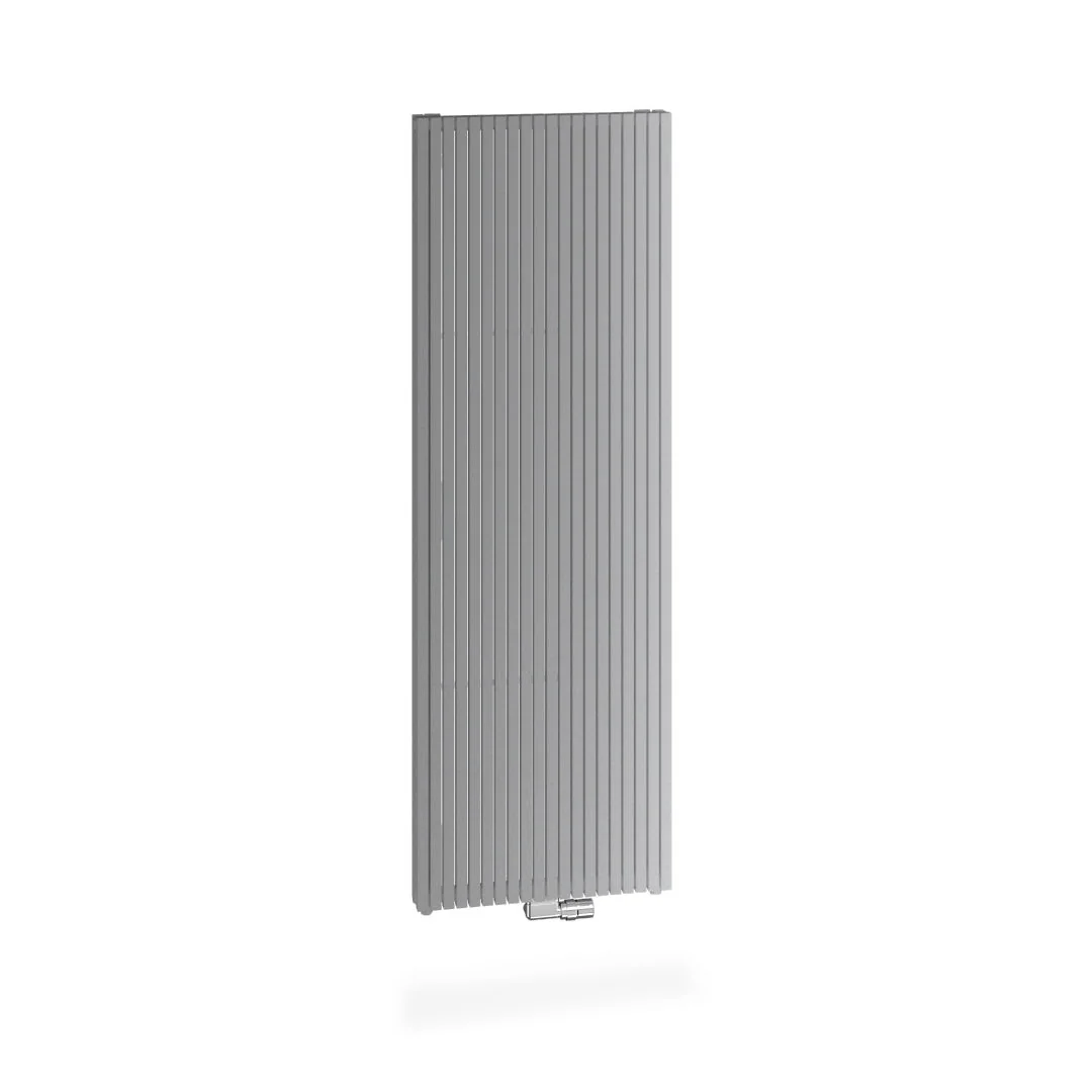 Kermi Carre Bad- und Wohnheizkörper, Serie Carre Plus, Glanzsilber Metallic, 1400x295x86 mm, vertikale Heizrohre, Warmwasserbetrieb