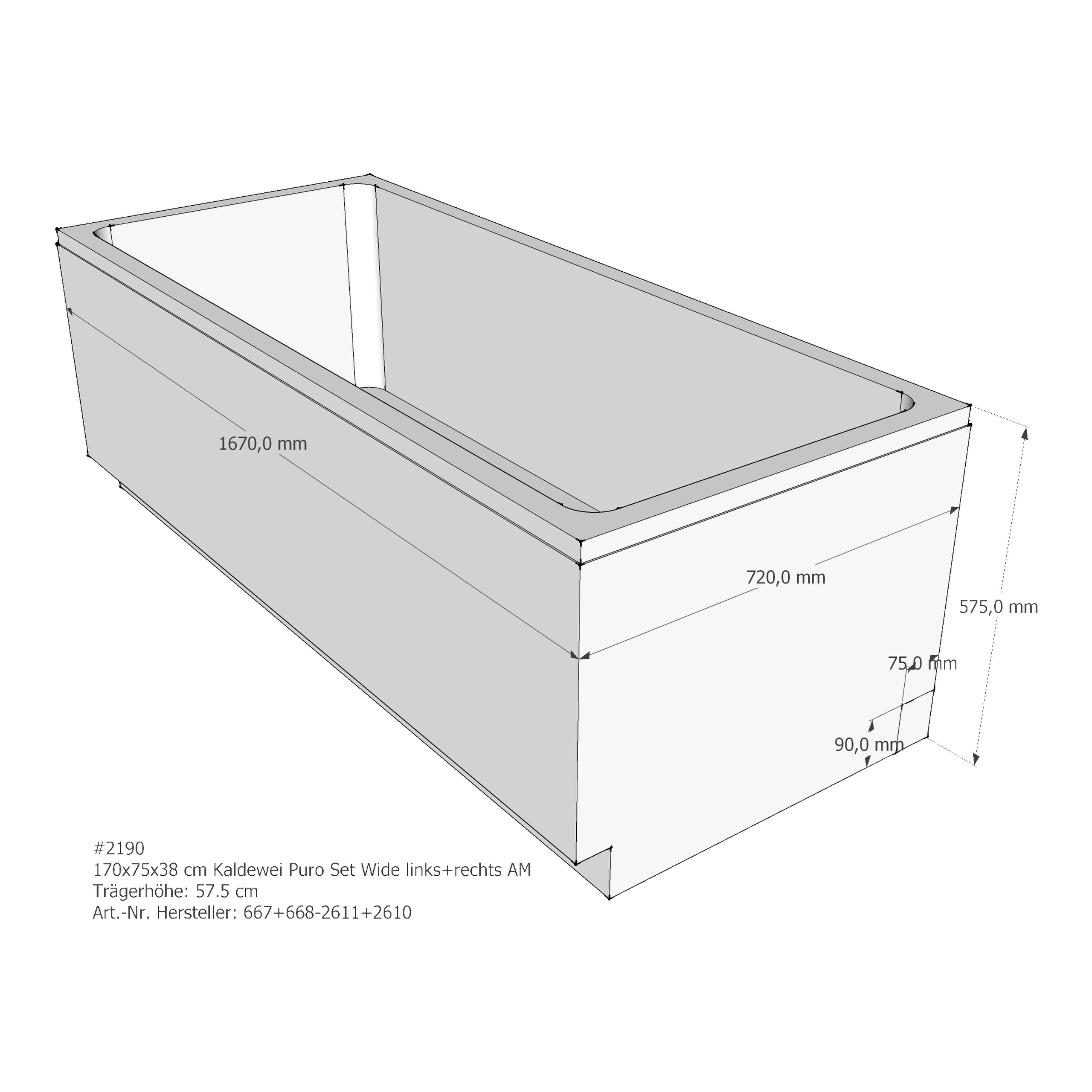 Badewannenträger für Kaldewei Puro Set Wide links+rechts links 170 × 75 × 38 cm Badewannenträger für Kaldewei Puro Set Wide links+rechts links 170 × 75 × 38 cm
