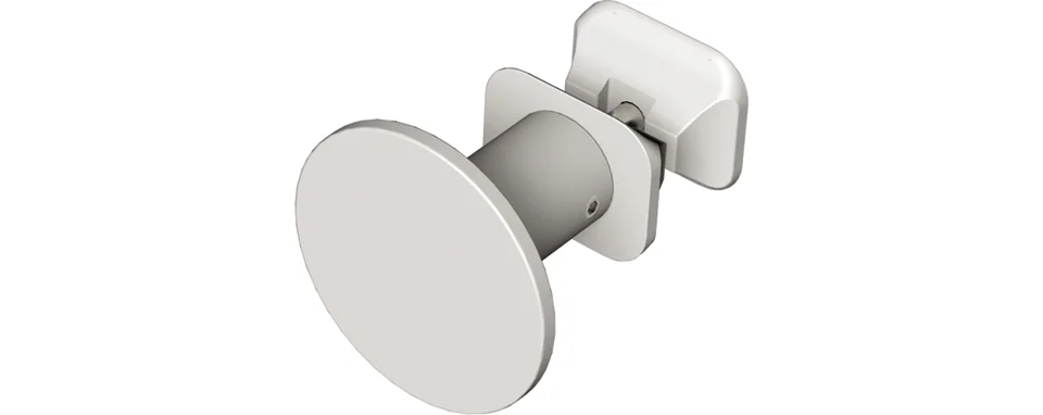 BEMM Knopf TAG Haken, plan rund, 45 mm, Bautiefe 33 mm, Spezialbefestigung für horizontale/vertikale Profile