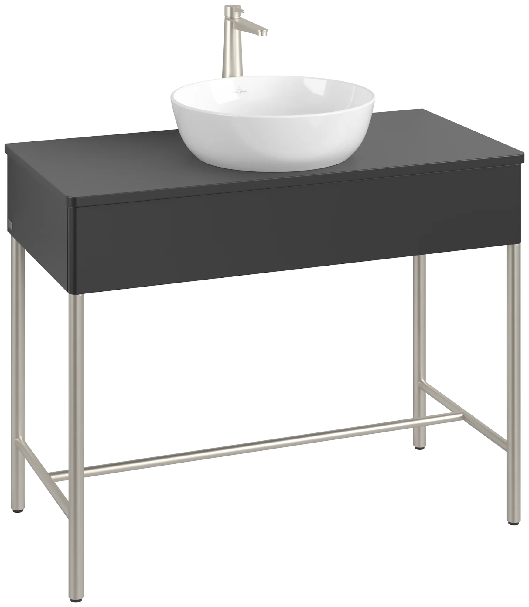 Villeroy & Boch Waschbeckenunterschrank Artis L61050, 1000x782x500mm, Black Matt Lacquer, mit Metallgestell, Beleuchtung, Push-to-open Funktion