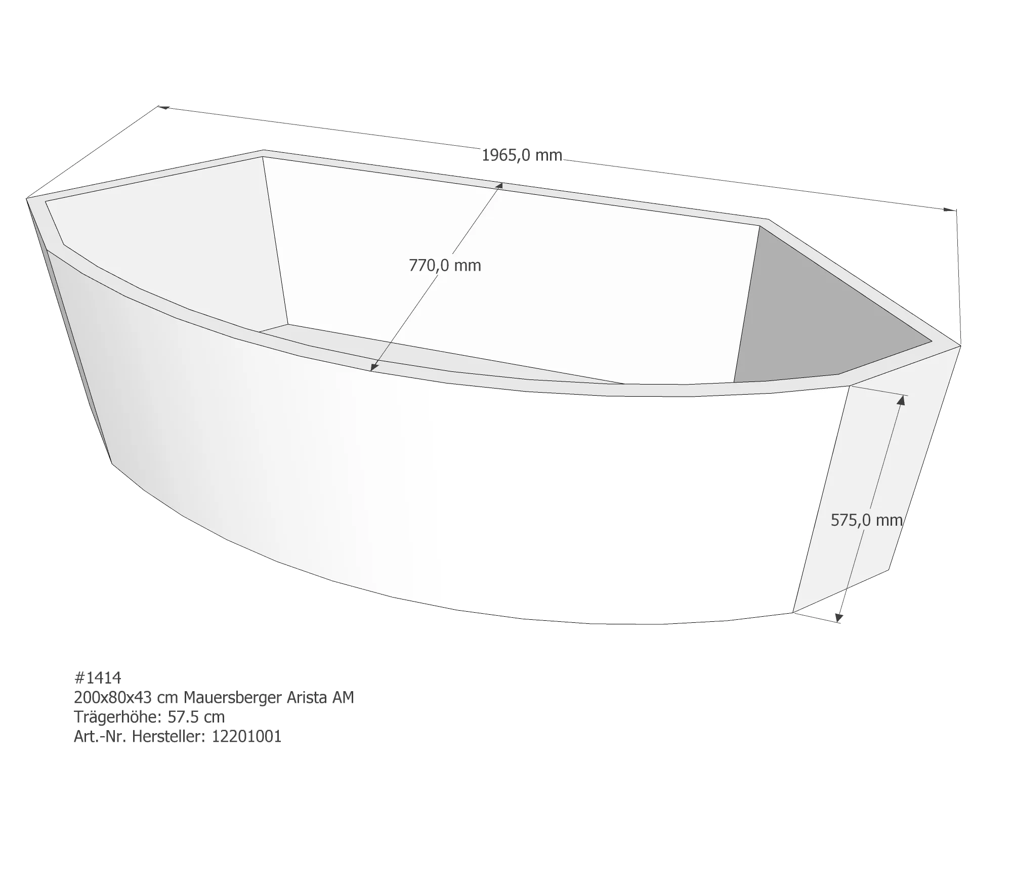 Badewannenträger für Mauersberger Arista 200 × 80 × 43 cm