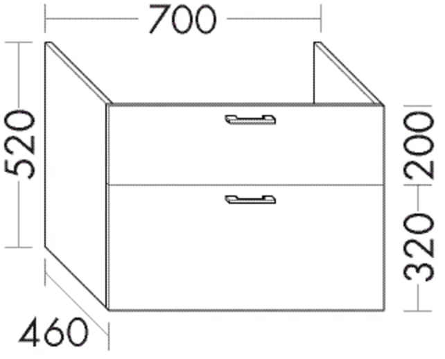 Burgbad Waschtischunterschrank Sys30, 700 mm breit, 520 mm hoch, 460 mm tief