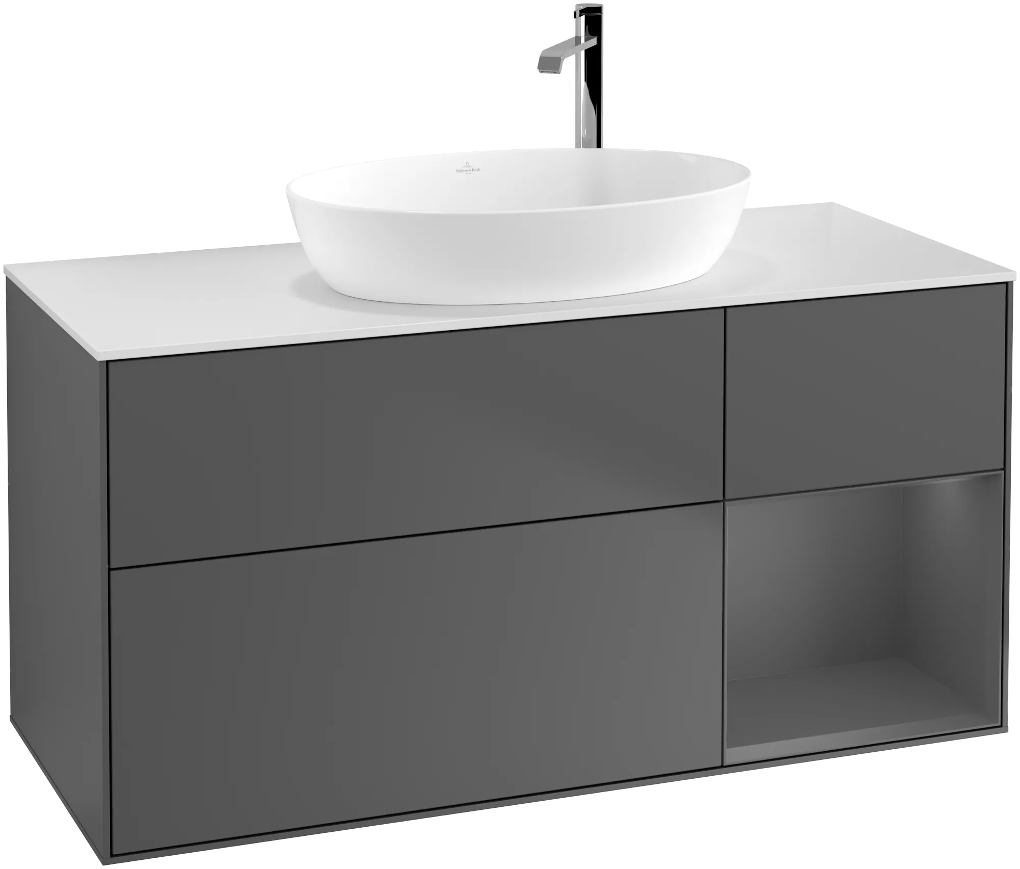 Villeroy & Boch Finion Waschbeckenunterschrank G95, anthrazit matt lackiert / Glas Weiss matt