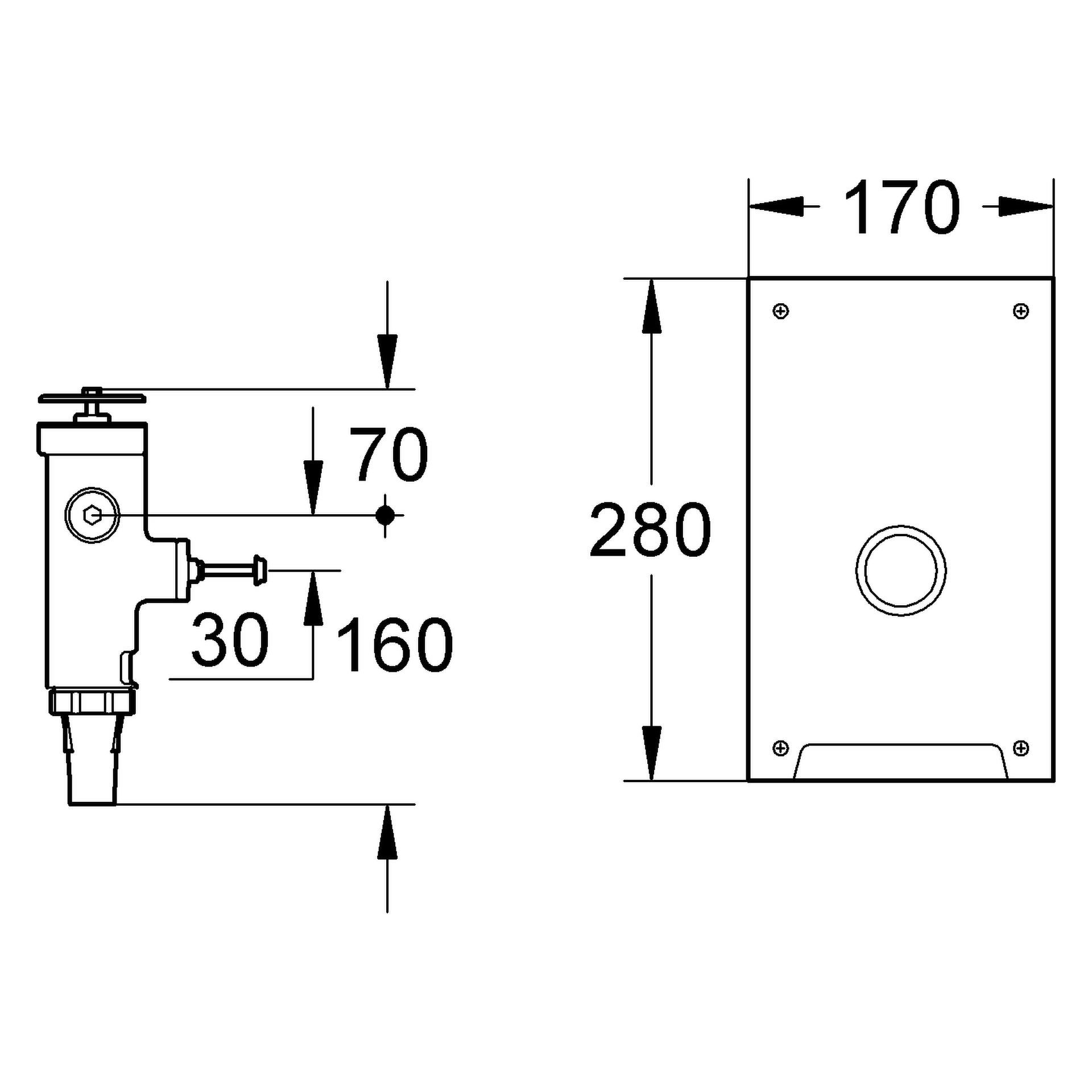 WC-Druckspüler 42902, Wandeinbau, zum Austausch gegen Modell 663.04.200 (G1), Edelstahl-Abdeckplatte