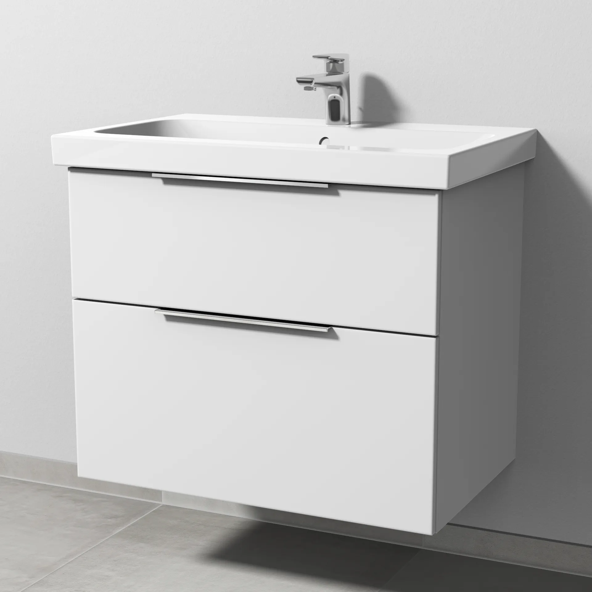 Sanipa Waschtischunterschrank „3way“ passend zu Keramik-Waschtische iCon Light von Geberit 700 × 591 × 462 mm in Weiß-Soft, Becken mittig, mit