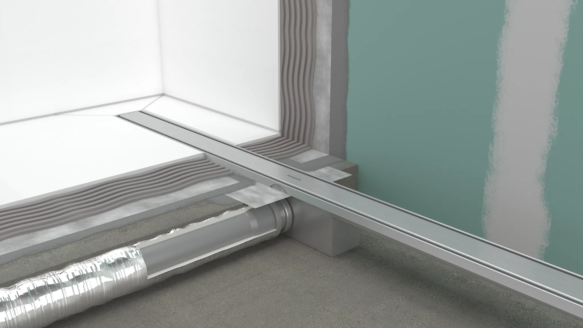 RainDrain Compact Komplettset Duschrinne 700 für flache Installation Edelstahl gebürstet