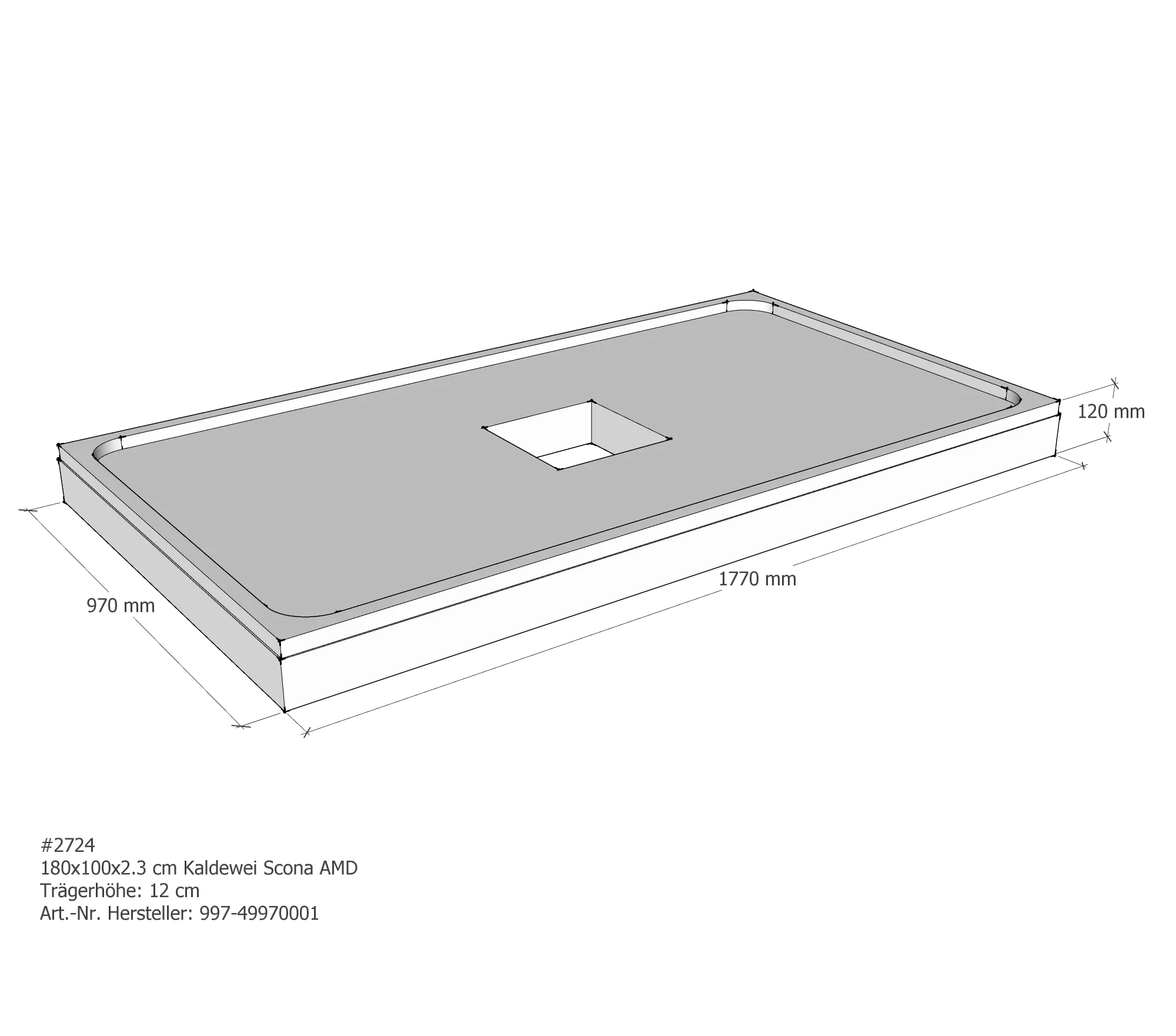 Duschwannenträger passend für Kaldewei Scona 180 × 100 × 2,3 cm