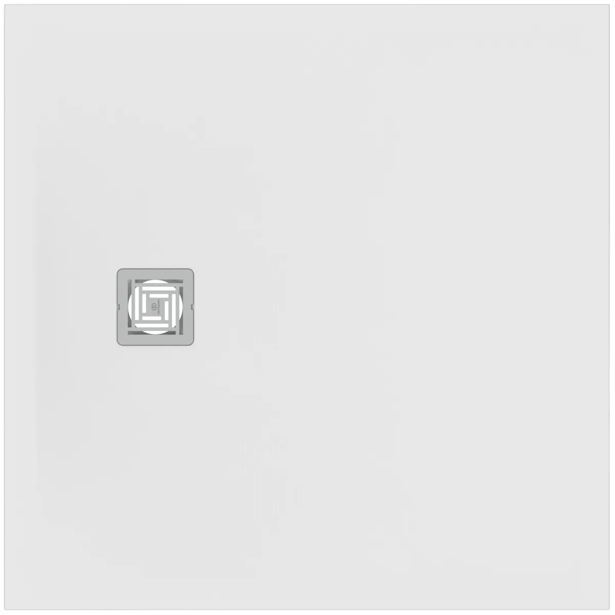 Ideal Standard Quadrat-Brausewanne Ultra Flat S +, Carraraweiß, 1000x1000 mm, Ablauf 25 cm Mitte/Seite, 30 mm Höhe