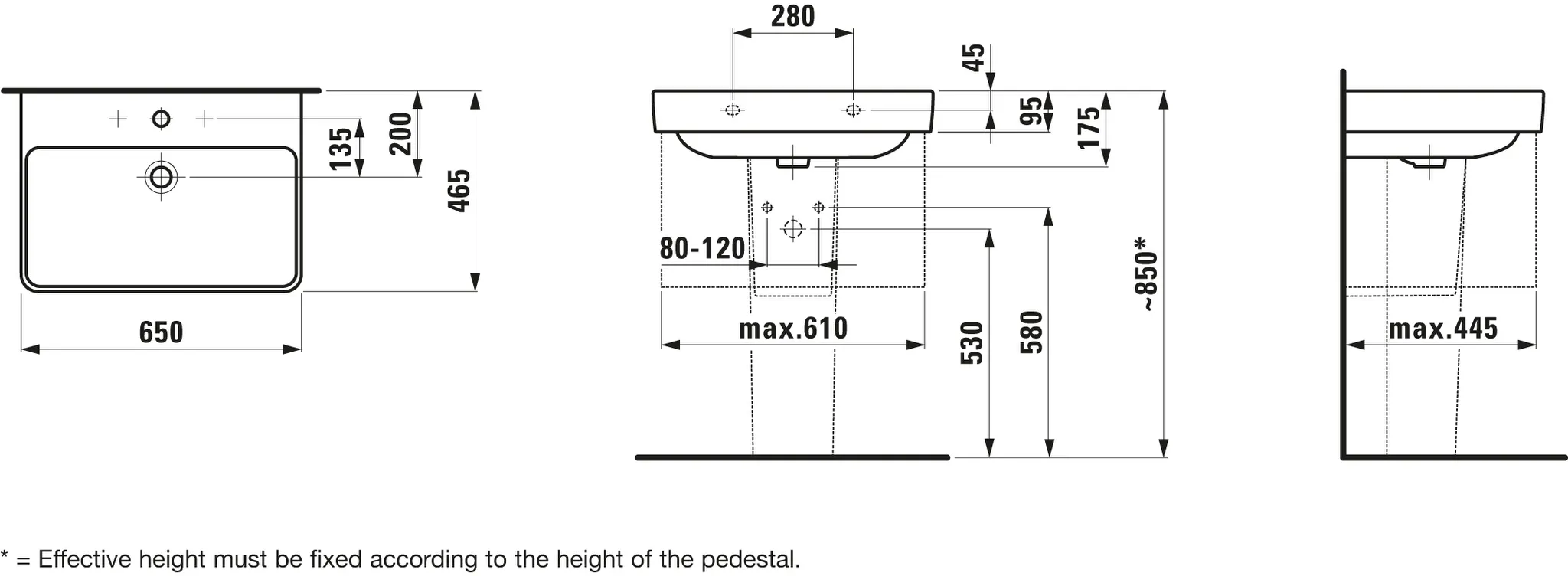 Laufen Waschtisch PRO S 465x650x175, 1 HL, o.ÜL, weiß Laufen Waschtisch PRO S 465x650x175, 1 HL, o.ÜL, weiß