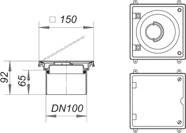 Reinigungsverschluss V4A, DN 100, 150 x 150 mm