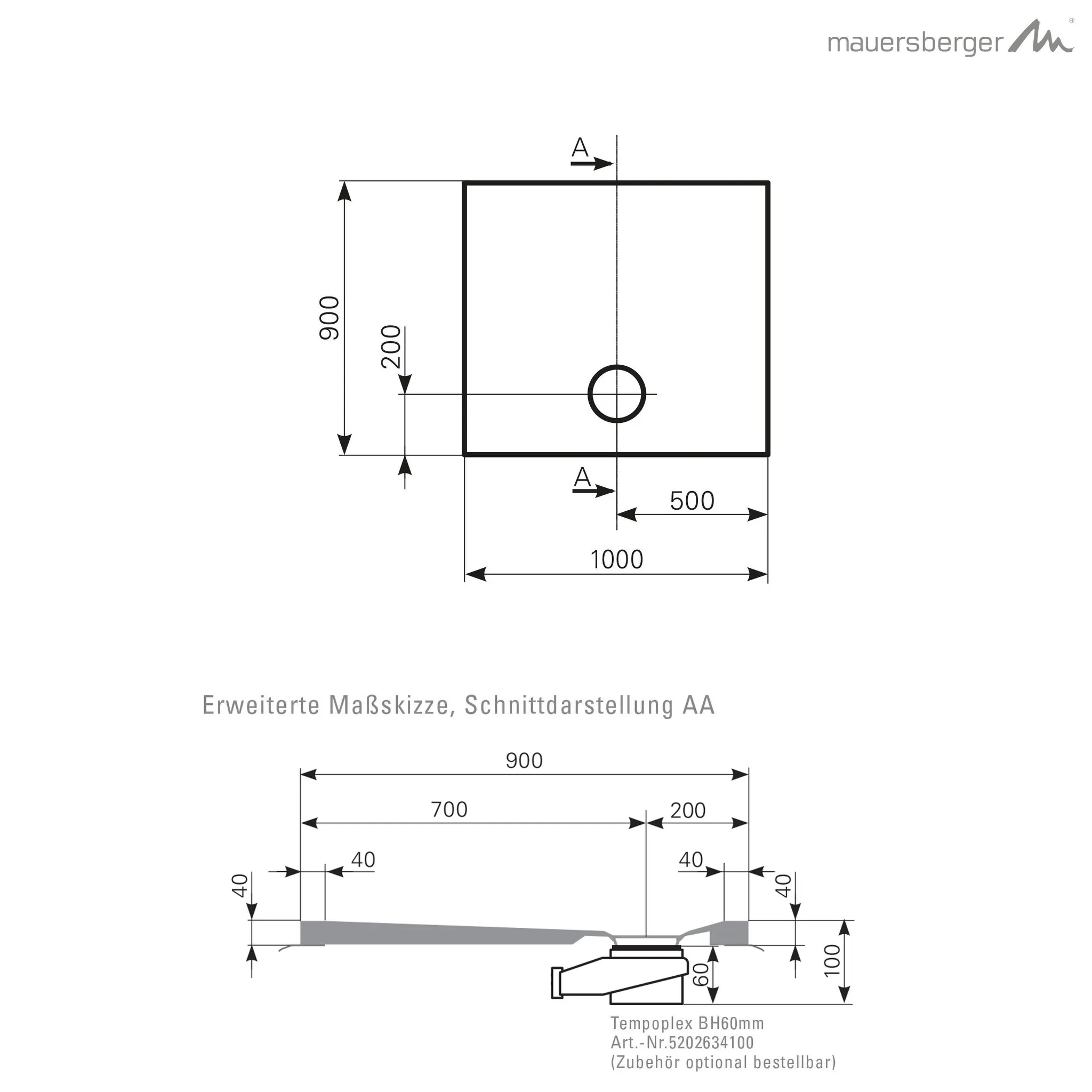Mauersberger davisi Acryl-Duschflächen-Block davisi 100⁄90 1000x900x40, weiß