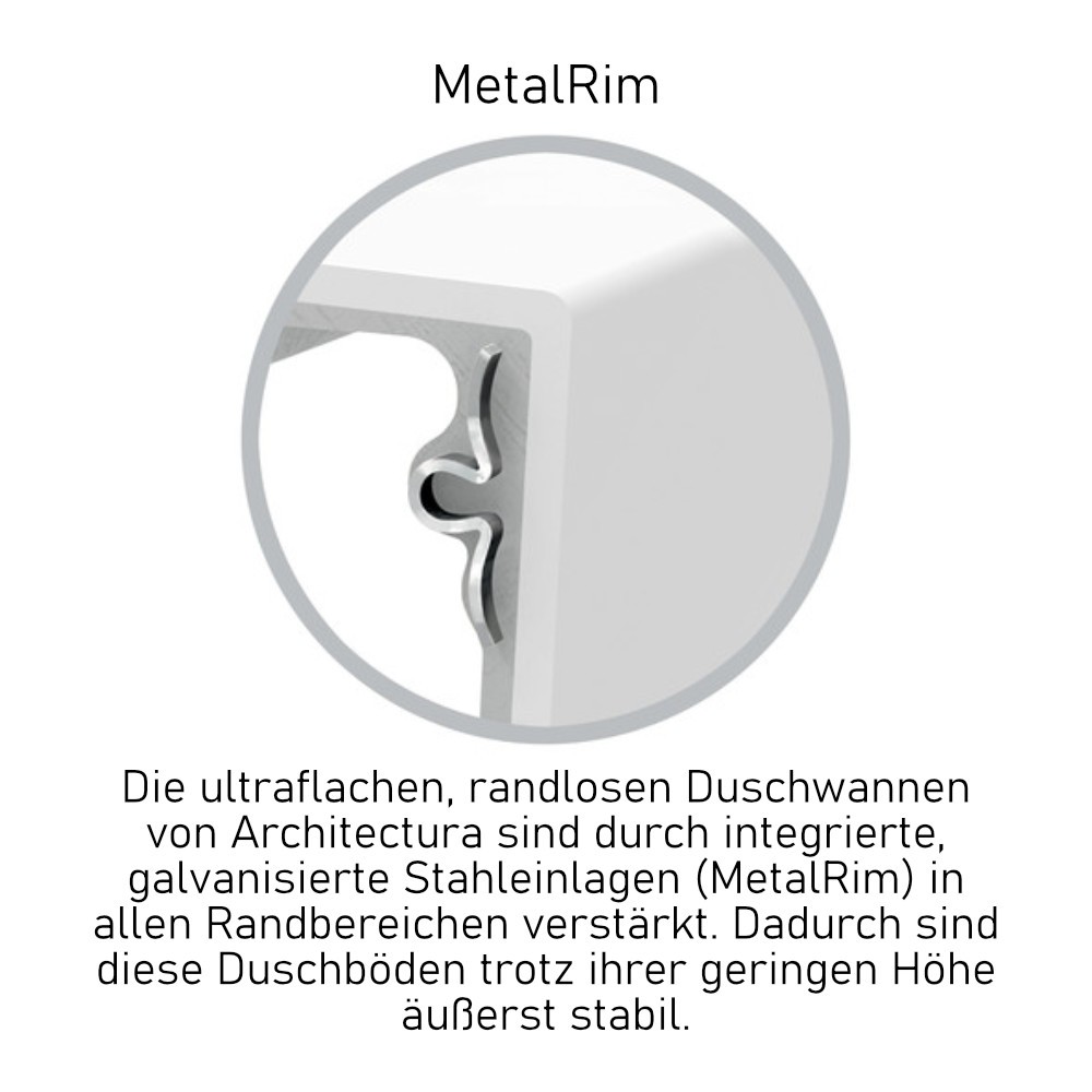 Villeroy & Boch Duschwanne inkl. Wannenträger und Ablaufgarnitur „Architectura MetalRim“ 100 × 100 cm