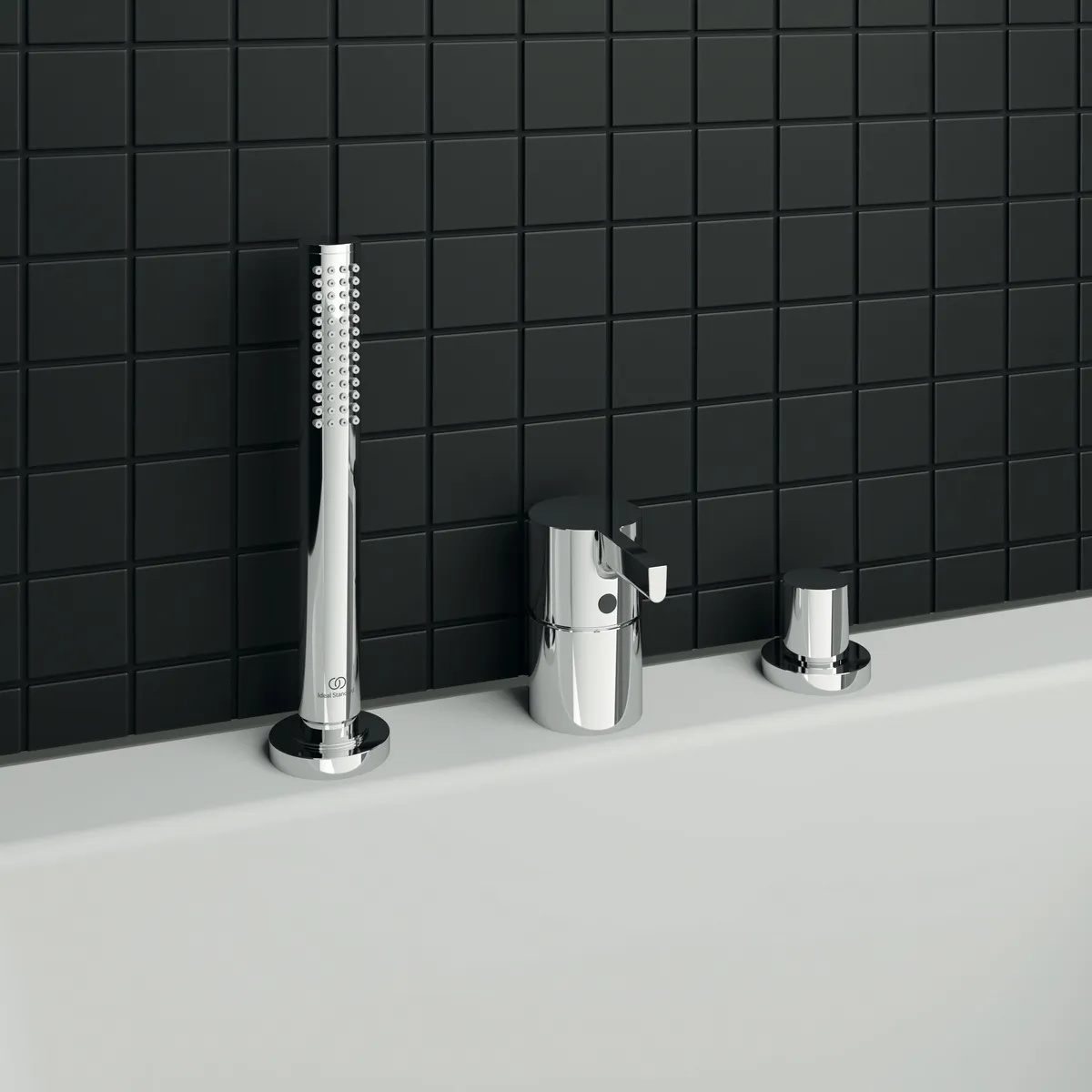 3-Loch Wannenrandarmatur Joy, ohne Auslauf, mit Stab-Handbrause und Umsteller, Brushed Gold 3-Loch Wannenrandarmatur Joy, ohne Auslauf, mit Stab-Handbrause und Umsteller, Brushed Gold