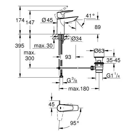 Grohe BauEdge Einhand-Waschtischbatterie, ½ S-Size, Einlochmontage, Mittelstellung kalt, chrom Grohe BauEdge Einhand-Waschtischbatterie, ½ S-Size, Einlochmontage, Mittelstellung kalt, chrom