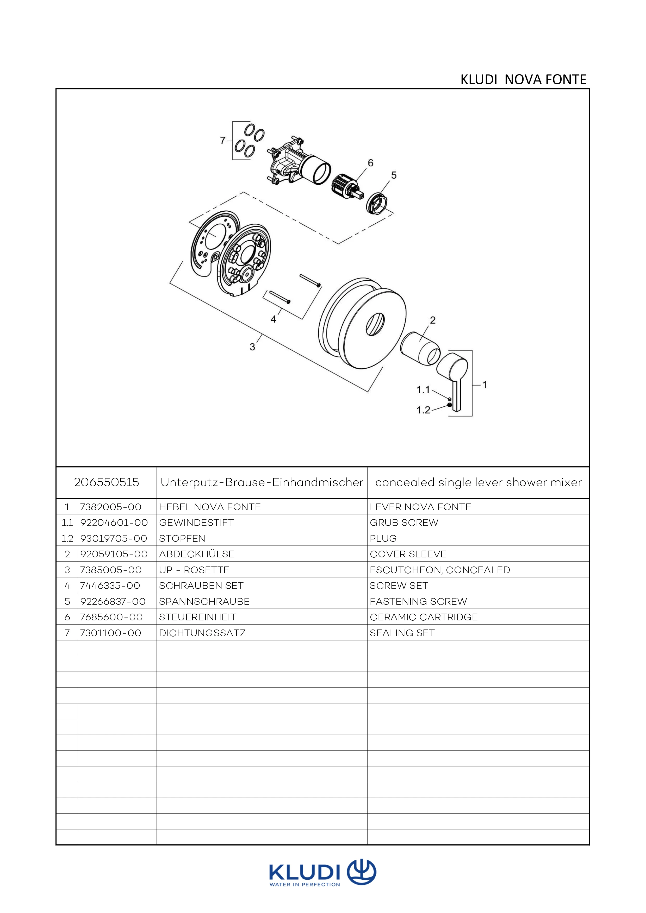 NOVA FONTE UP-Brause-Einhandmischer Feinbau-Set mit Funktionseinheit chrom