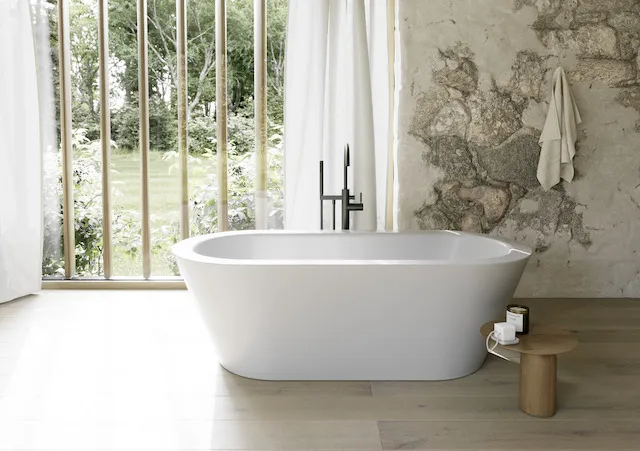 Bette Starlet Oval Silhouette Badewanne, freistehend, 1950 x 950 mm, Dust, glasierter Titan-Stahl, 2-Sitzer, Randhöhe 575 mm