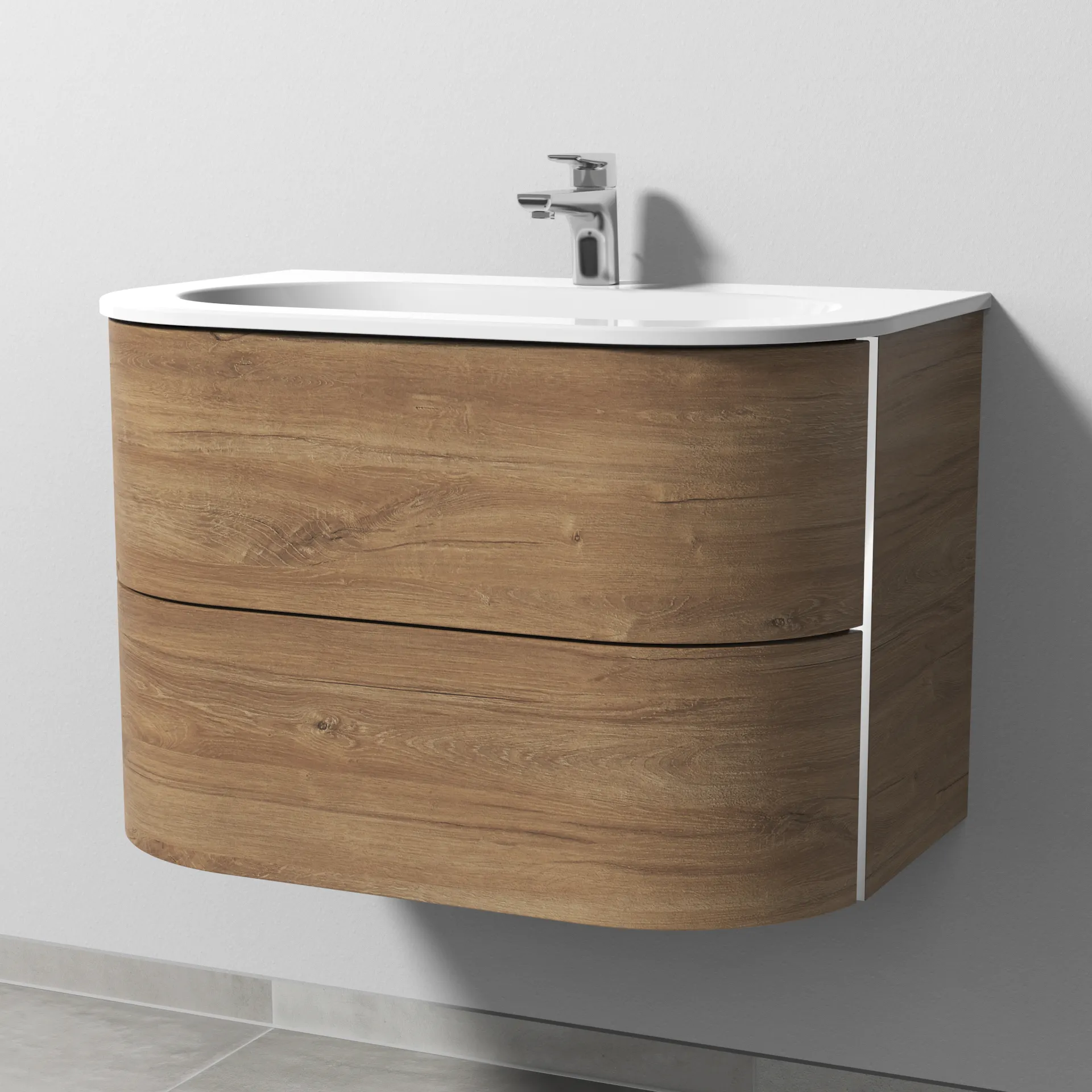 Sanipa Keramik-Waschtisch-Set mit Waschtischunterschrank „4balance“ 784 × 514 × 522 mm in Eiche Kansas, ohne Beleuchtung