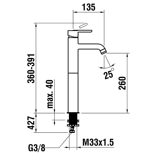Laufen Einhebel-Waschtischmischer Lua Eco+, hohe Ausführung, Ausladung 135 mm, Festauslauf Eco+, chrom Laufen Einhebel-Waschtischmischer Lua Eco+, hohe Ausführung, Ausladung 135 mm, Festauslauf Eco+, chrom