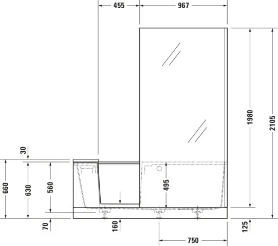 Duravit Badewanne Nische rechts „Shower and Bath“ nische rechteck 170 × 170 cm, rechts