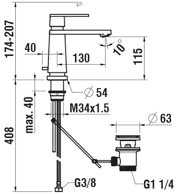 Einhebel-Waschtischmischer THE NEW CLASSIC Festauslauf Ausladung 130 mm mit Ablaufventil chrom